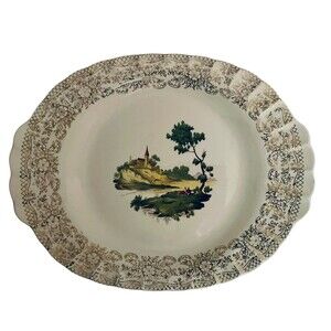 AMERICAN LIMOGES 12" Oval Platter CHATEAU FRANCE PATTERN  22 K gold trim S518